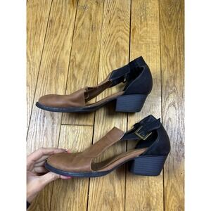 Brown Ankle‎ Strap Pointed Toe Block Heel Pumps Womens Shoes Size 8W